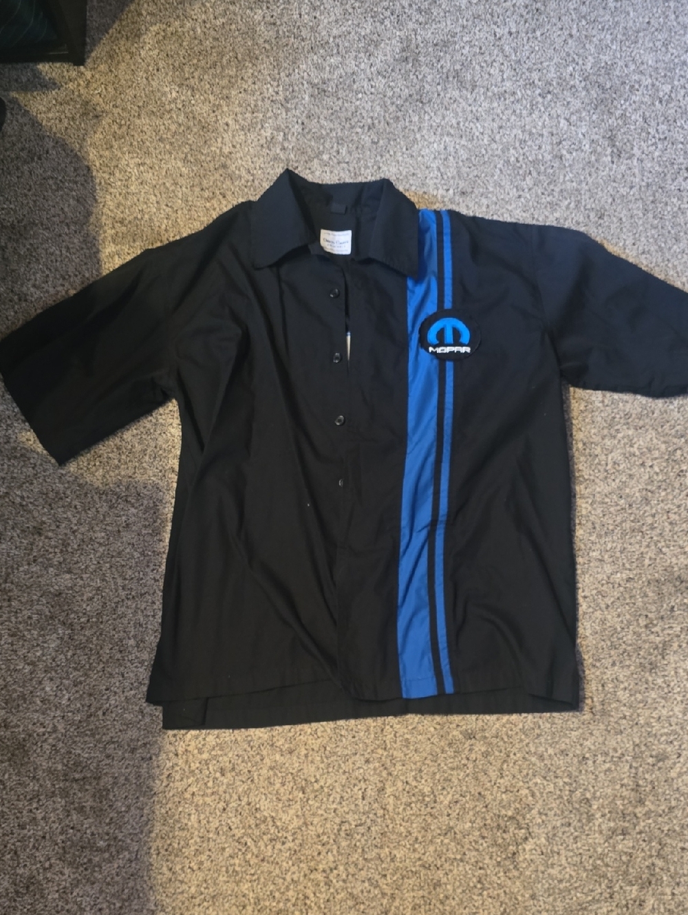 Men's Black Short-Sleeve Button-Down Shirt with Blue Stripe - Mopar Logo